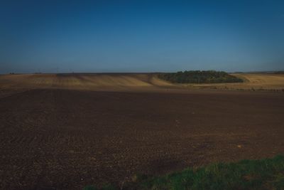 Scenic view of field against clear blue sky