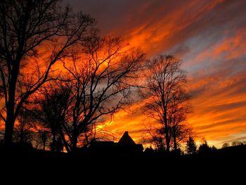 Silhouette of bare tree against dramatic sky