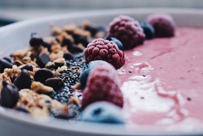 Close-up of raspberries in plate