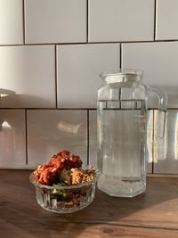 High angle view of breakfast on table