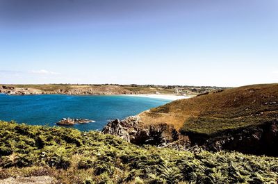 Scenic view of sea against clear sky