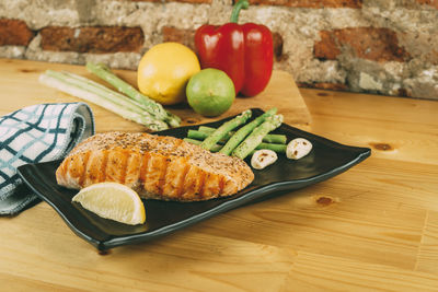 High angle view of vegetables on cutting board