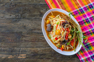 High angle view of meal served on table