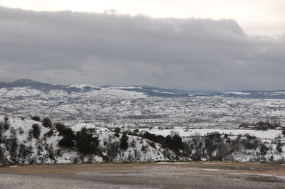 Scenic view of snowcapped mountains against sky