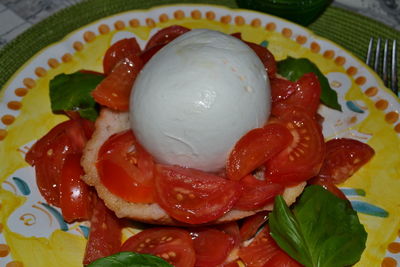 High angle view of dessert served in plate