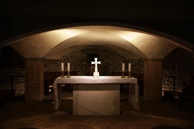 Low angle view of illuminated ceiling