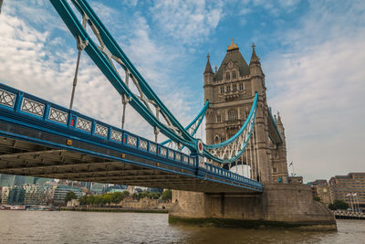 View of bridge over river against cloudy sky