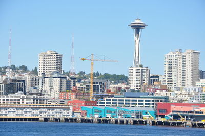 View of built structures against clear sky