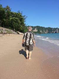 Rear view of a man walking on beach