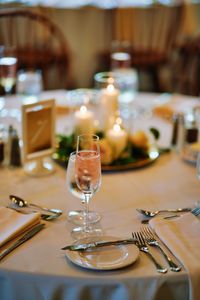 Wineglasses on table in restaurant