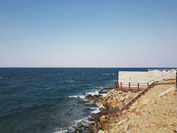 Scenic view of sea against clear sky