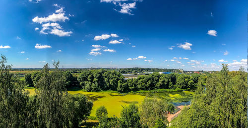 Scenic view of agricultural field against sky