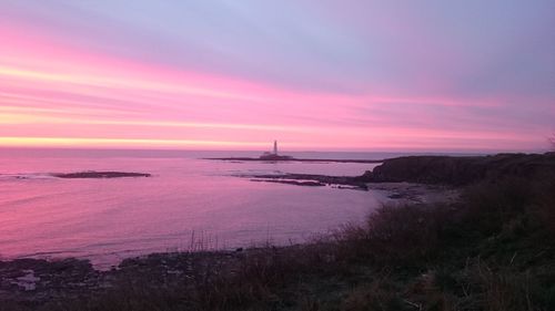 Scenic view of sea at sunset