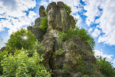 Low angle view of rock formation against sky