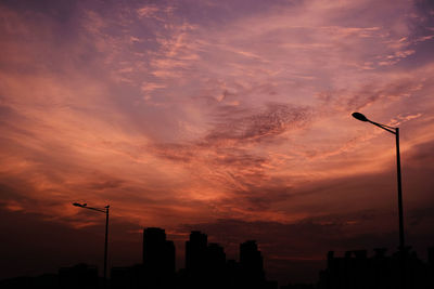 Low angle view of silhouette buildings against sky during sunset