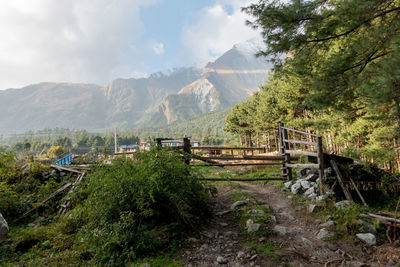 Scenic view of landscape and mountains against sky