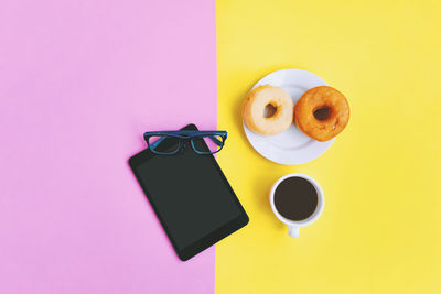 Directly above shot of coffee cup on table