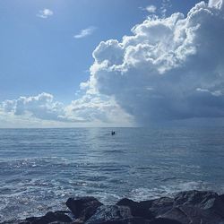 Scenic view of sea against cloudy sky