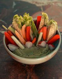 Close-up of food in plate on table