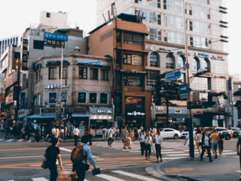 People walking on city street
