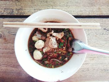 Directly above shot of food in bowl on table