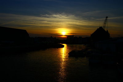 Scenic view of river against sky at sunset