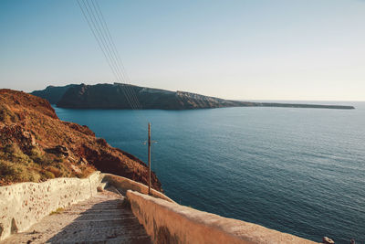 High angle view of steps by sea at santorini