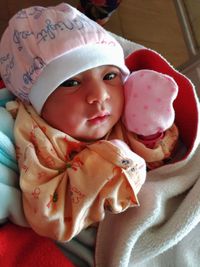 High angle portrait of cute baby at home