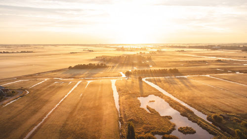 High angle view of road against sky during sunset