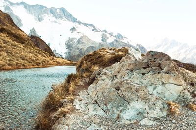 Scenic view of snowcapped mountains against sky