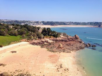 Scenic view of sea against clear sky