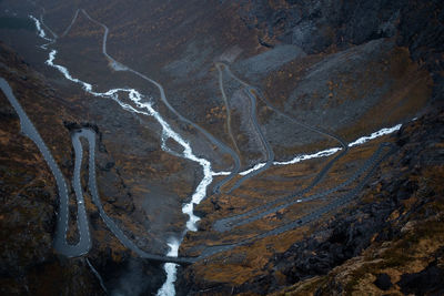 Trollstigen road bird's eye view aerial. norway.