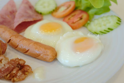 High angle view of breakfast served in plate