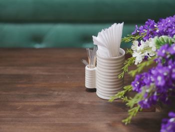 Close-up of flowers on table