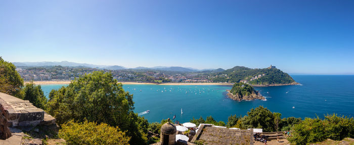 Scenic view of sea against clear blue sky