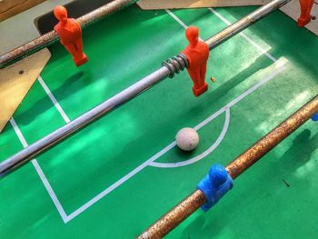 High angle view of foosball table