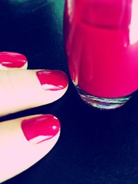 Close-up of red object on table