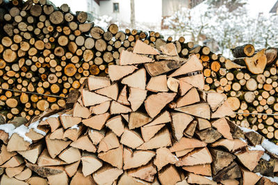 Close-up of stack of logs