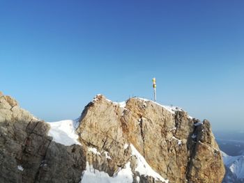 View of rocks against clear blue sky