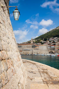 Dubrovnik city old port marina and fortifications