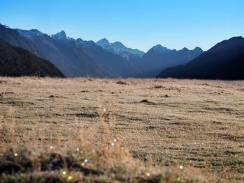 Scenic view of mountains against clear sky