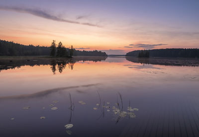 Scenic view of lake against sky during sunset