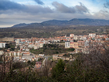 High angle view of townscape against sky