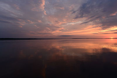 Amazing sunset colors on the lake in the calmness weather in a summer evening