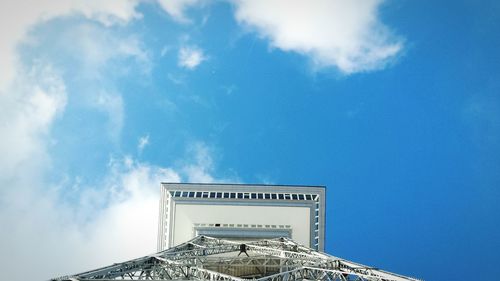 Low angle view of built structure against blue sky