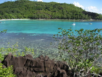 Scenic view of sea and mountains