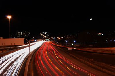 Light trails on road at night
