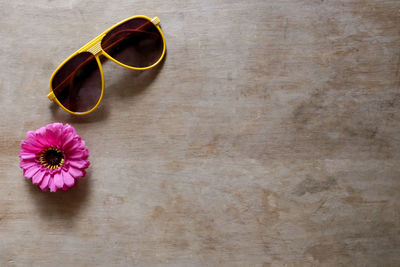 Directly above shot of pink flower on table