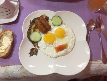 High angle view of breakfast served on table