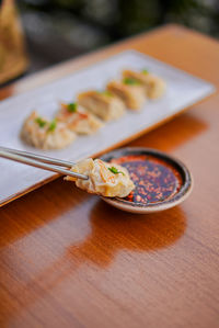 Close-up of food on table